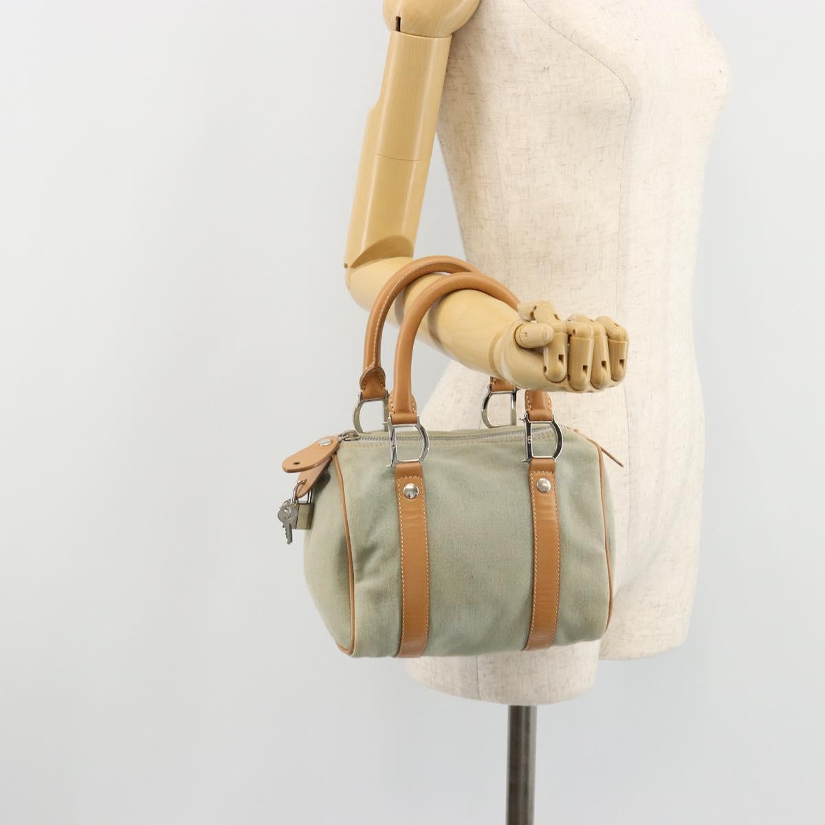 Christian Dior Mini Boston Bag Denim Light Blue Silver Auth 180441