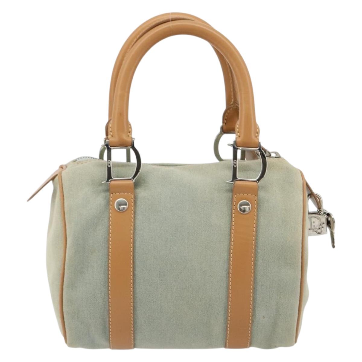Christian Dior Mini Boston Bag Denim Light Blue Silver Auth 180441