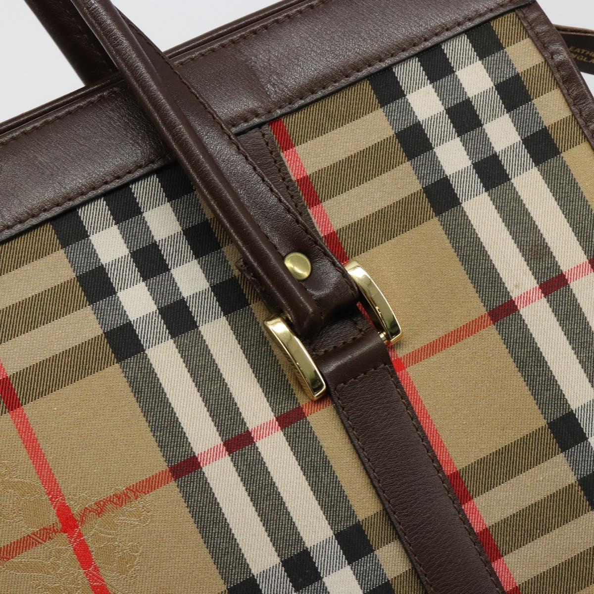 Burberrys Nova Check Hand Bag Canvas Beige Gold Auth 180451A