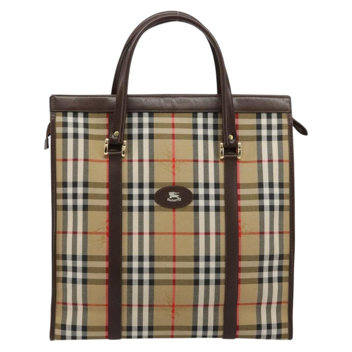 Burberrys Nova Check Hand Bag Canvas Beige Gold Auth 180451A