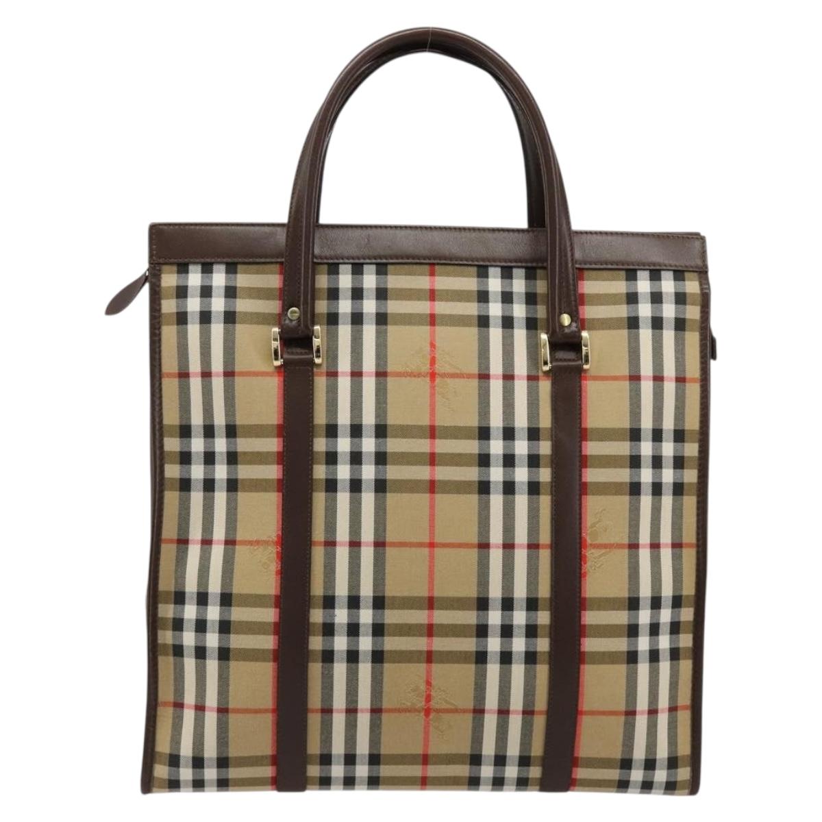 Burberrys Nova Check Hand Bag Canvas Beige Gold Auth 180451A