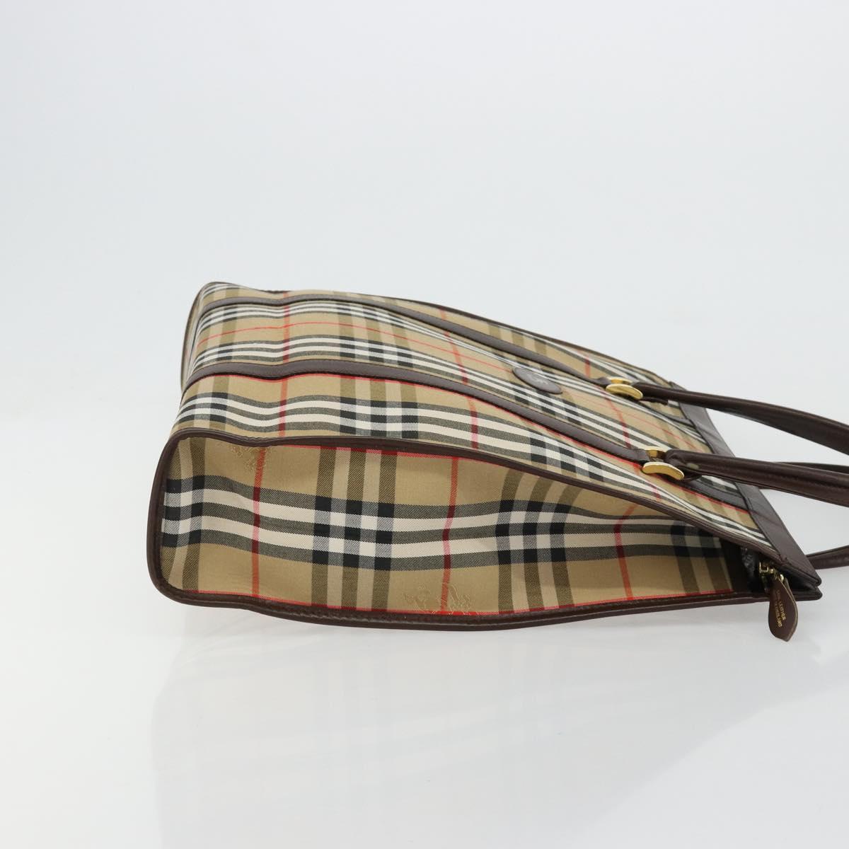 Burberrys Nova Check Hand Bag Canvas Beige Gold Auth 180451A