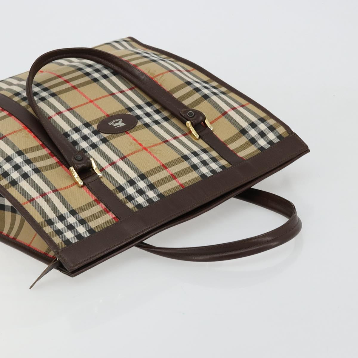 Burberrys Nova Check Hand Bag Canvas Beige Gold Auth 180451A