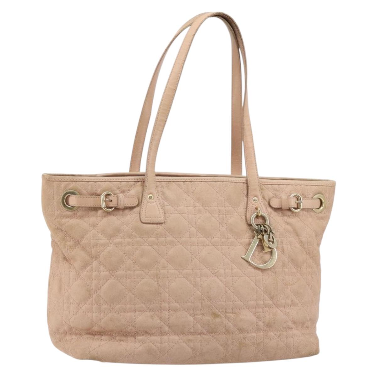 Christian Dior Canage Panarea Tote Bag Coated Canvas Pink Gold Auth 180459