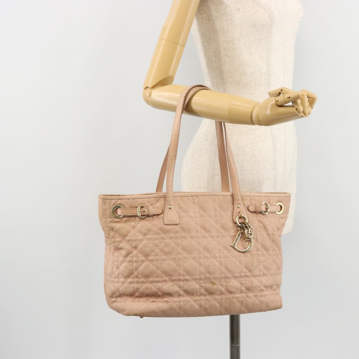 Christian Dior Canage Panarea Tote Bag Coated Canvas Pink Gold Auth 180459