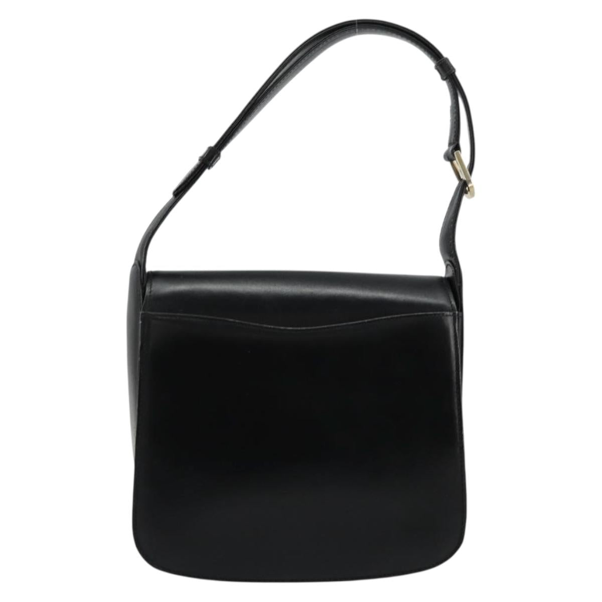 GUCCI Shoulder Bag Leather Black Silver Auth 180462
