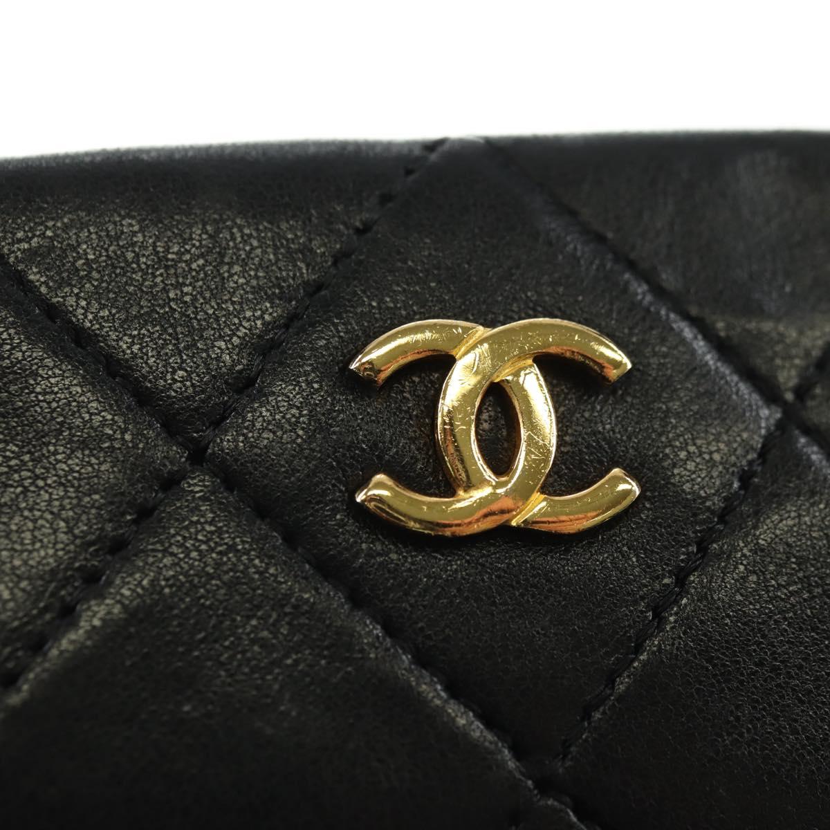 CHANEL Matelasse Chain Shoulder Bag Lamb Skin Black Gold CC Auth 180476SAM