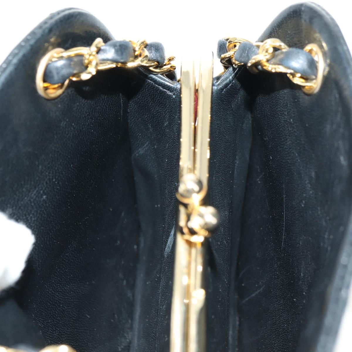 CHANEL Matelasse Chain Shoulder Bag Lamb Skin Black Gold CC Auth 180476SAM