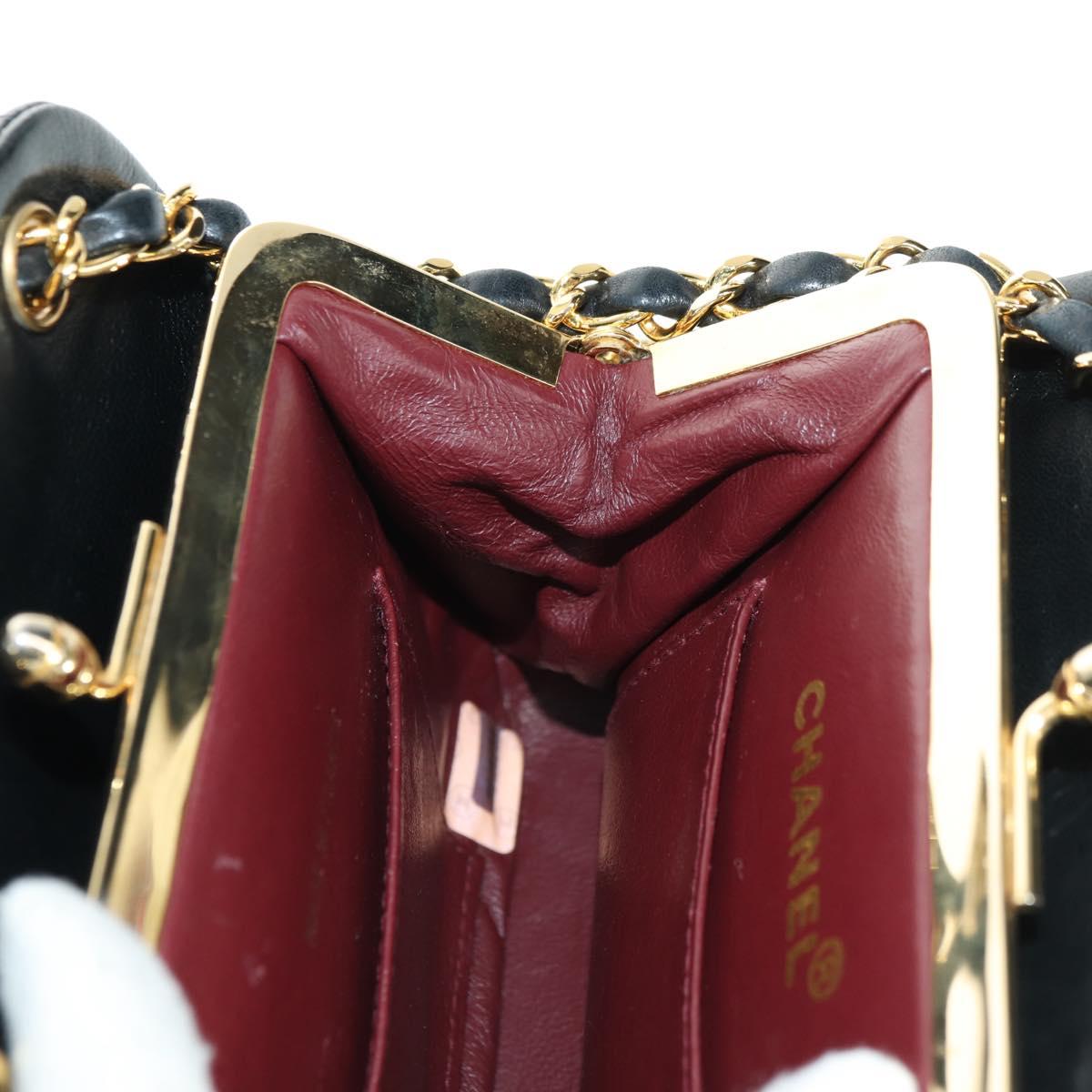 CHANEL Matelasse Chain Shoulder Bag Lamb Skin Black Gold CC Auth 180476SAM