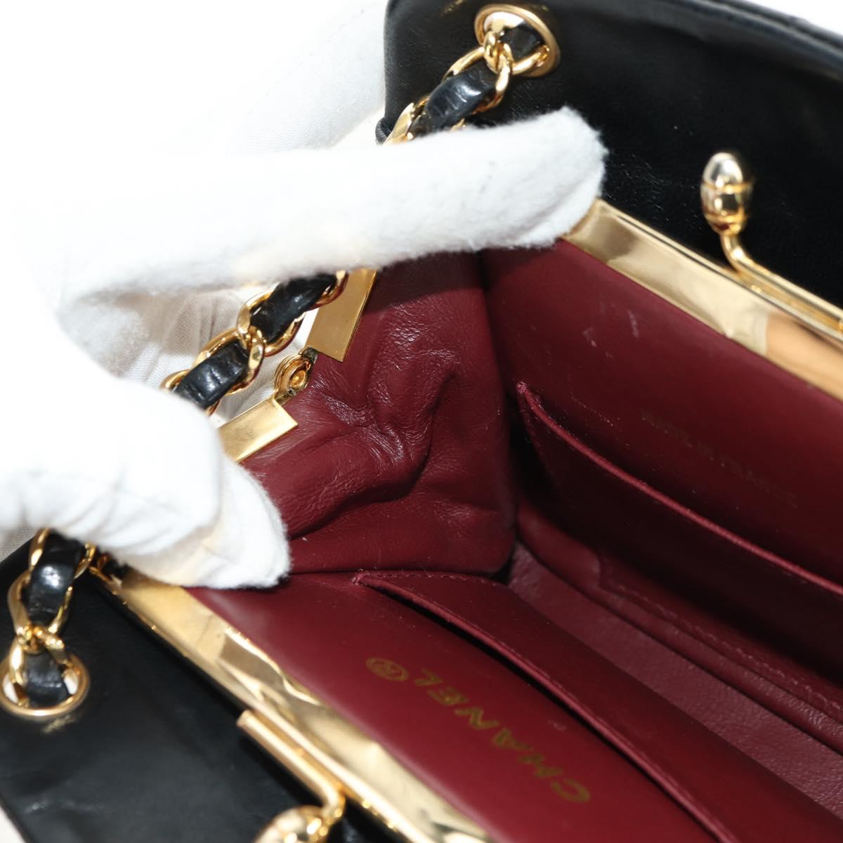 CHANEL Matelasse Chain Shoulder Bag Lamb Skin Black Gold CC Auth 180476SAM