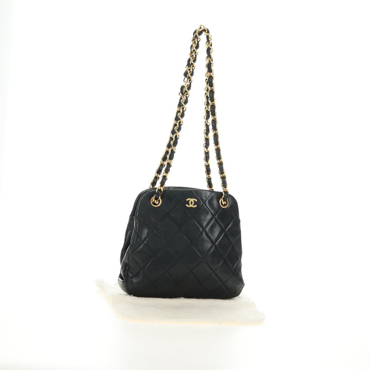 CHANEL Matelasse Chain Shoulder Bag Lamb Skin Black Gold CC Auth 180476SAM
