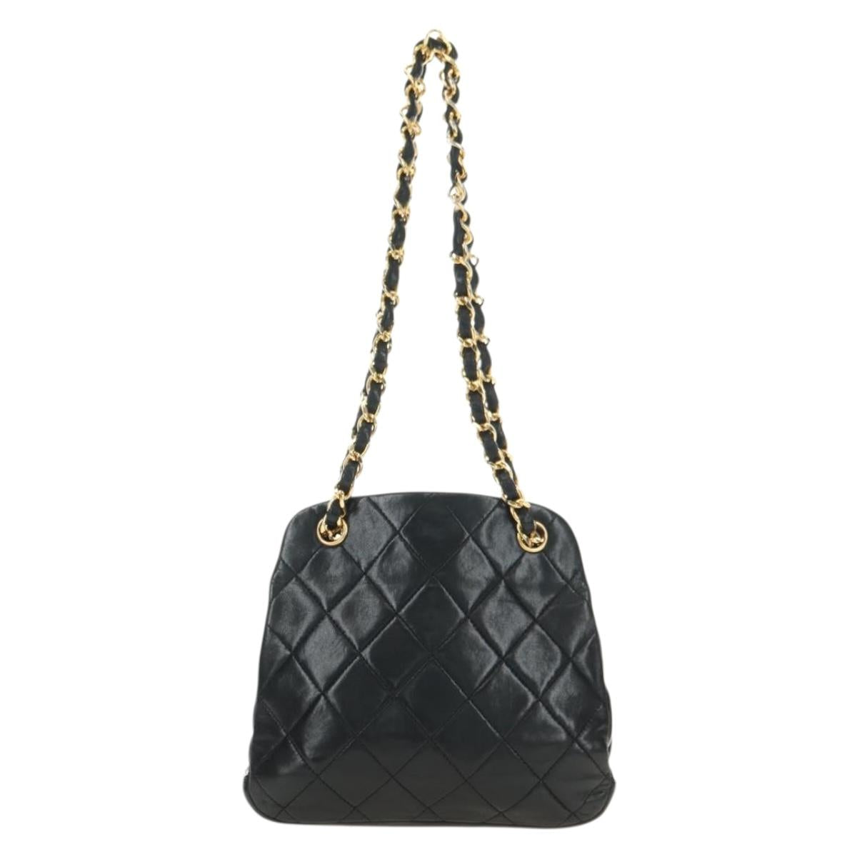 CHANEL Matelasse Chain Shoulder Bag Lamb Skin Black Gold CC Auth 180476SAM