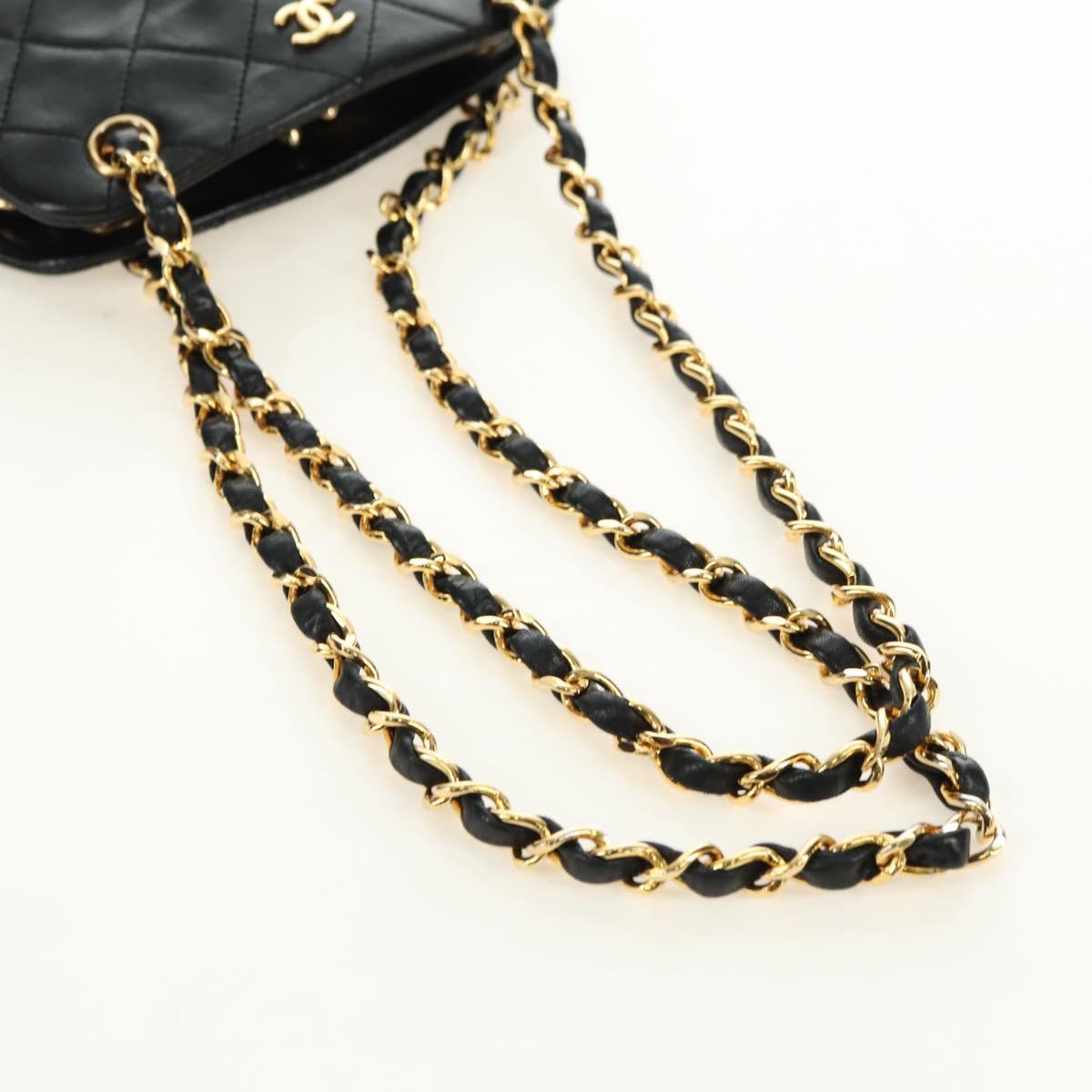 CHANEL Matelasse Chain Shoulder Bag Lamb Skin Black Gold CC Auth 180476SAM