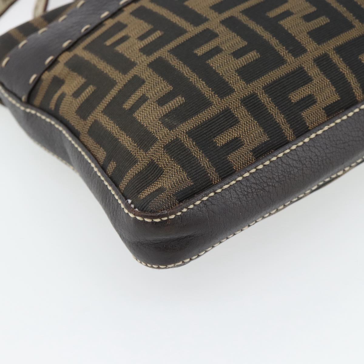 FENDI Zucca Canvas Celeria Shoulder Bag Black Brown Auth 180477