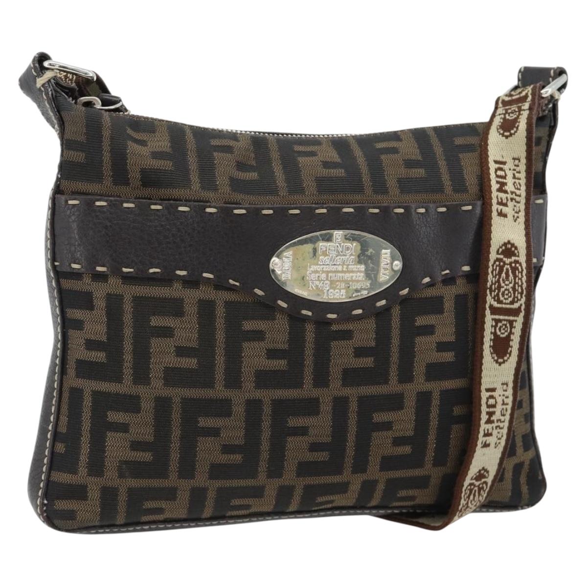 FENDI Zucca Canvas Celeria Shoulder Bag Black Brown Auth 180477