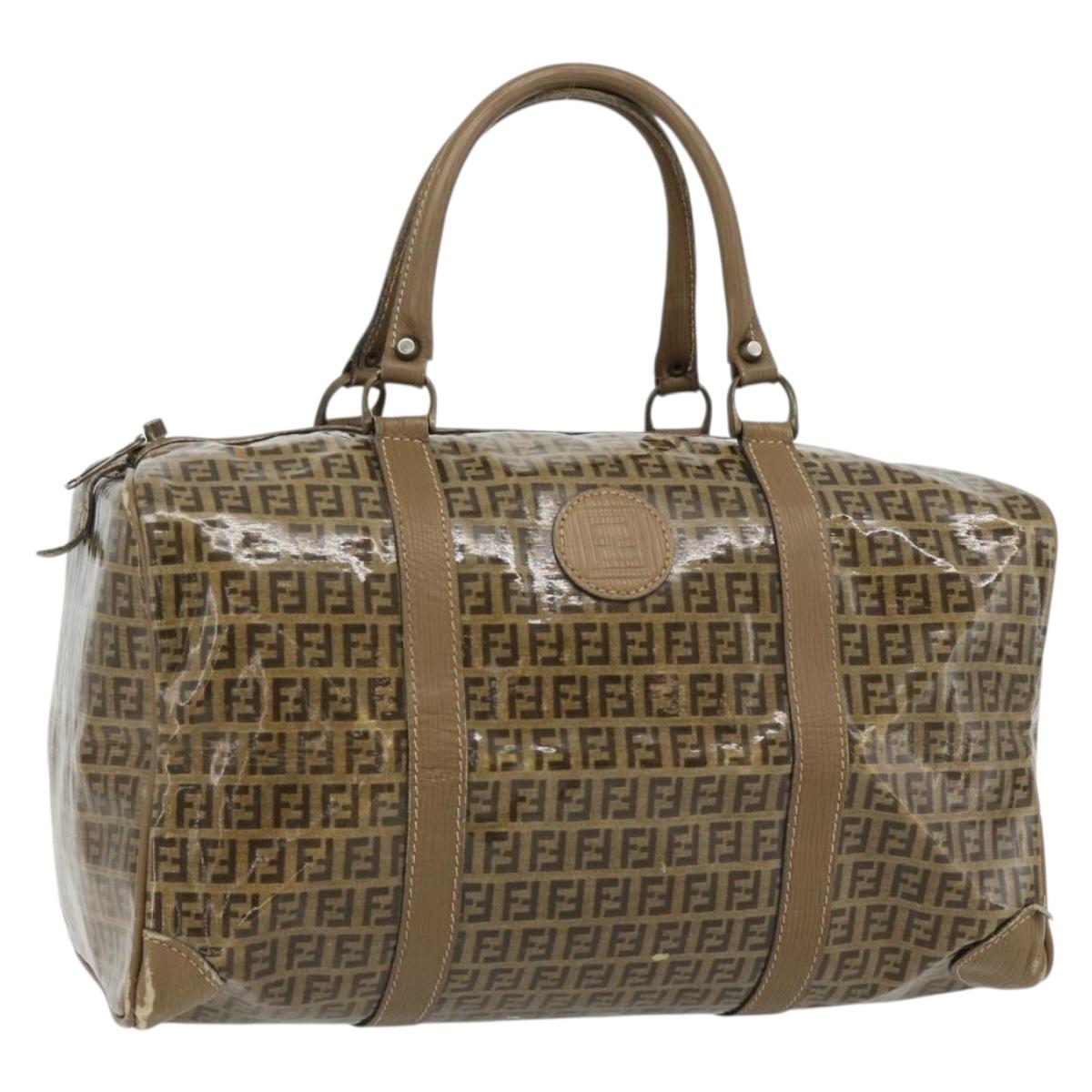 FENDI Zucchino Canvas Boston Bag Coated Canvas Beige Gold Auth 180478