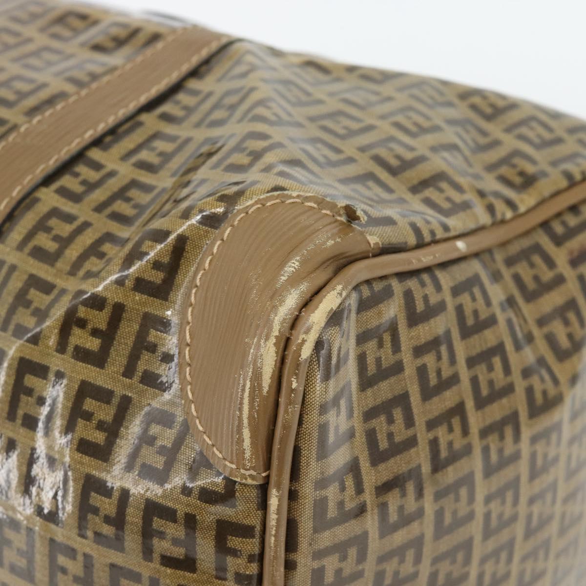 FENDI Zucchino Canvas Boston Bag Coated Canvas Beige Gold Auth 180478