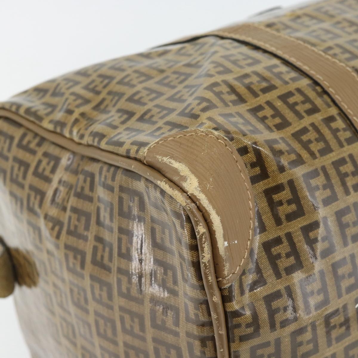 FENDI Zucchino Canvas Boston Bag Coated Canvas Beige Gold Auth 180478