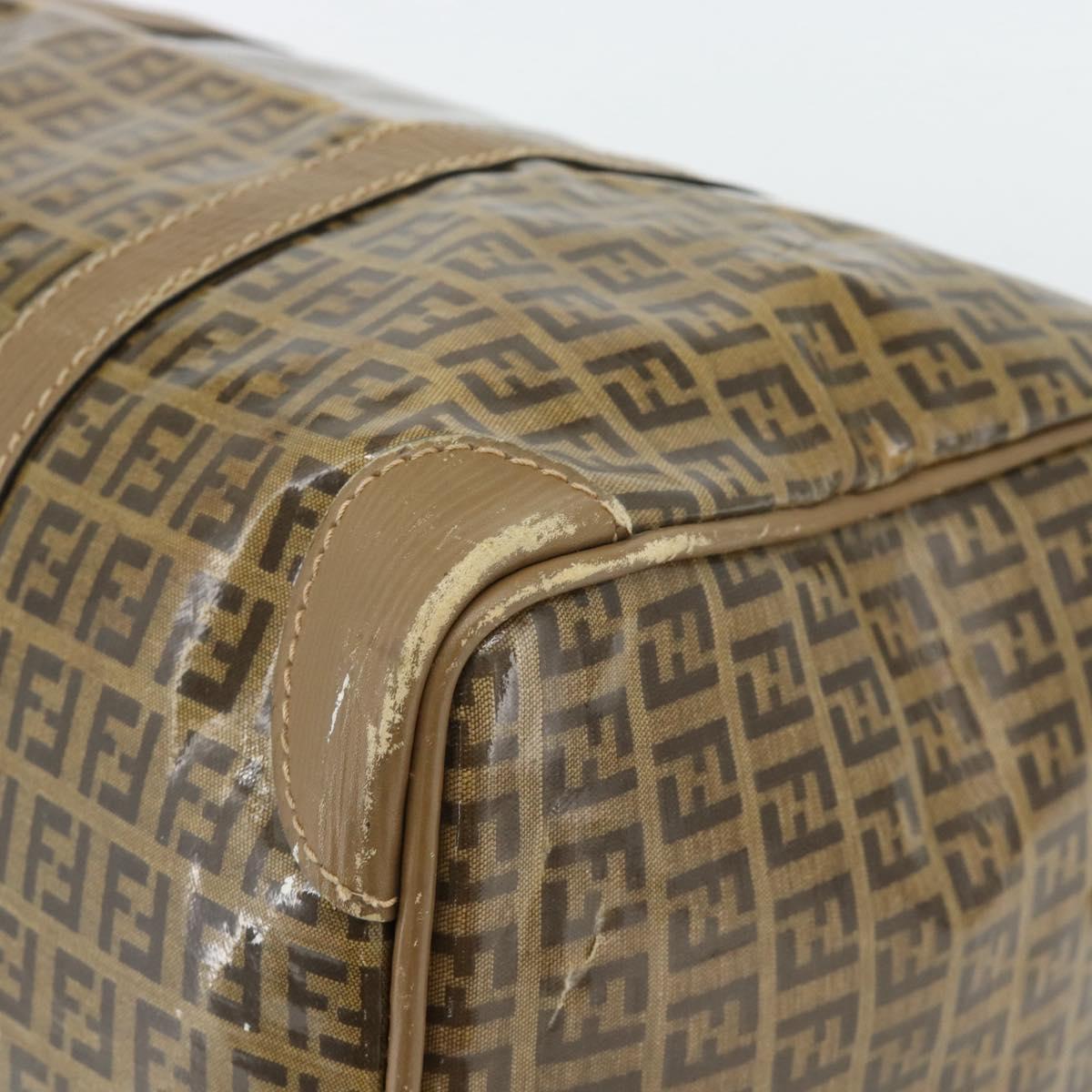 FENDI Zucchino Canvas Boston Bag Coated Canvas Beige Gold Auth 180478