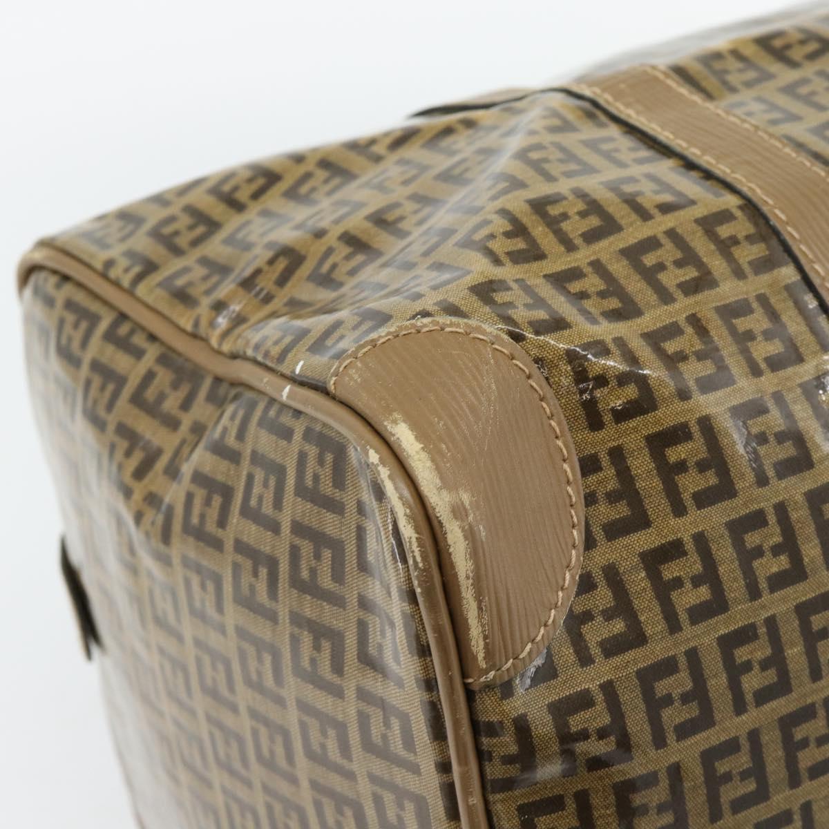 FENDI Zucchino Canvas Boston Bag Coated Canvas Beige Gold Auth 180478