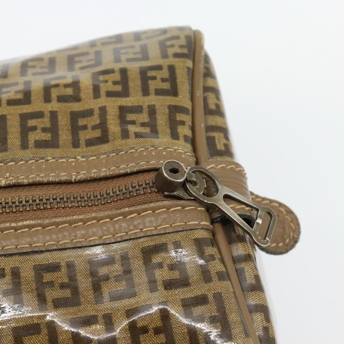 FENDI Zucchino Canvas Boston Bag Coated Canvas Beige Gold Auth 180478