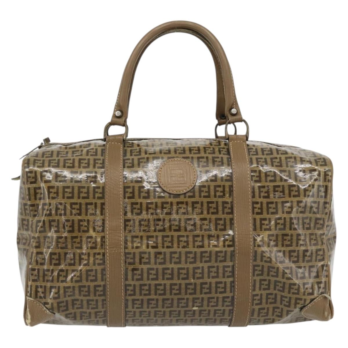 FENDI Zucchino Canvas Boston Bag Coated Canvas Beige Gold Auth 180478
