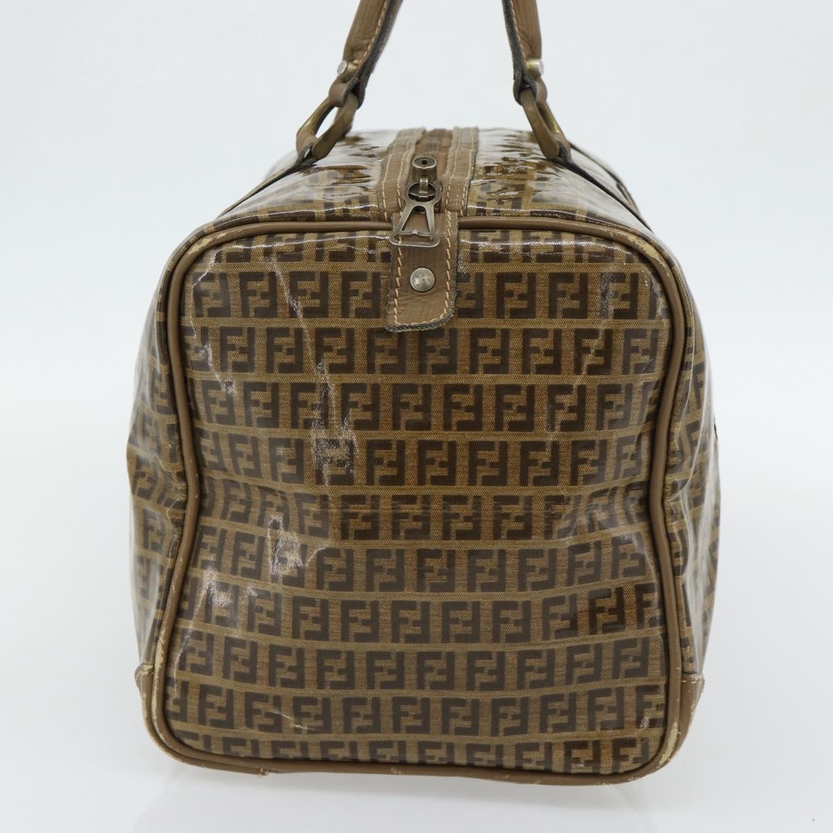 FENDI Zucchino Canvas Boston Bag Coated Canvas Beige Gold Auth 180478