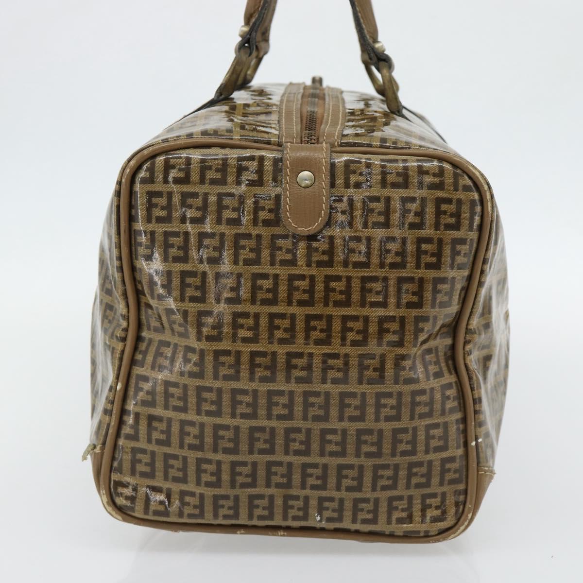 FENDI Zucchino Canvas Boston Bag Coated Canvas Beige Gold Auth 180478