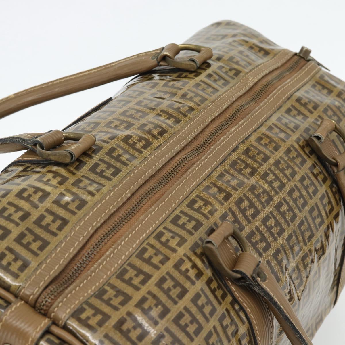 FENDI Zucchino Canvas Boston Bag Coated Canvas Beige Gold Auth 180478