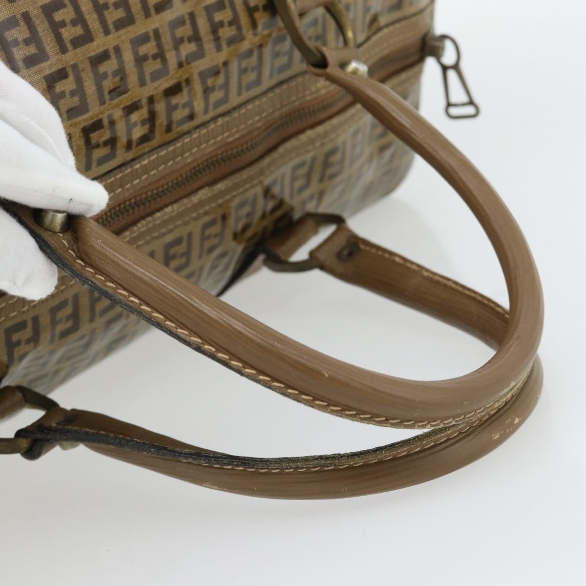 FENDI Zucchino Canvas Boston Bag Coated Canvas Beige Gold Auth 180478