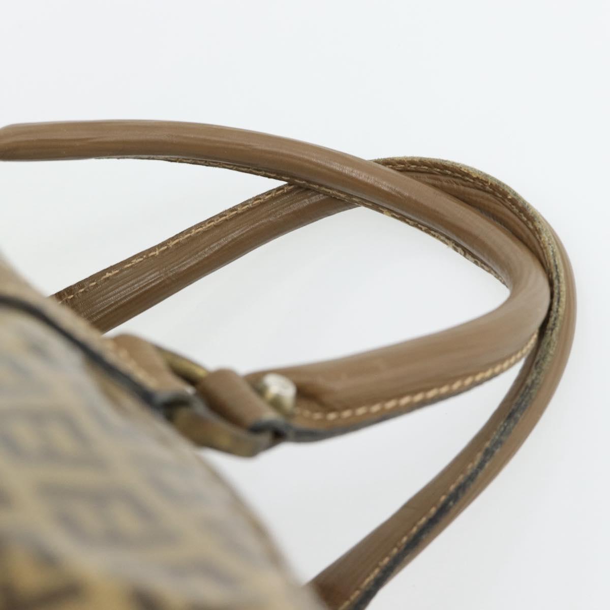 FENDI Zucchino Canvas Boston Bag Coated Canvas Beige Gold Auth 180478