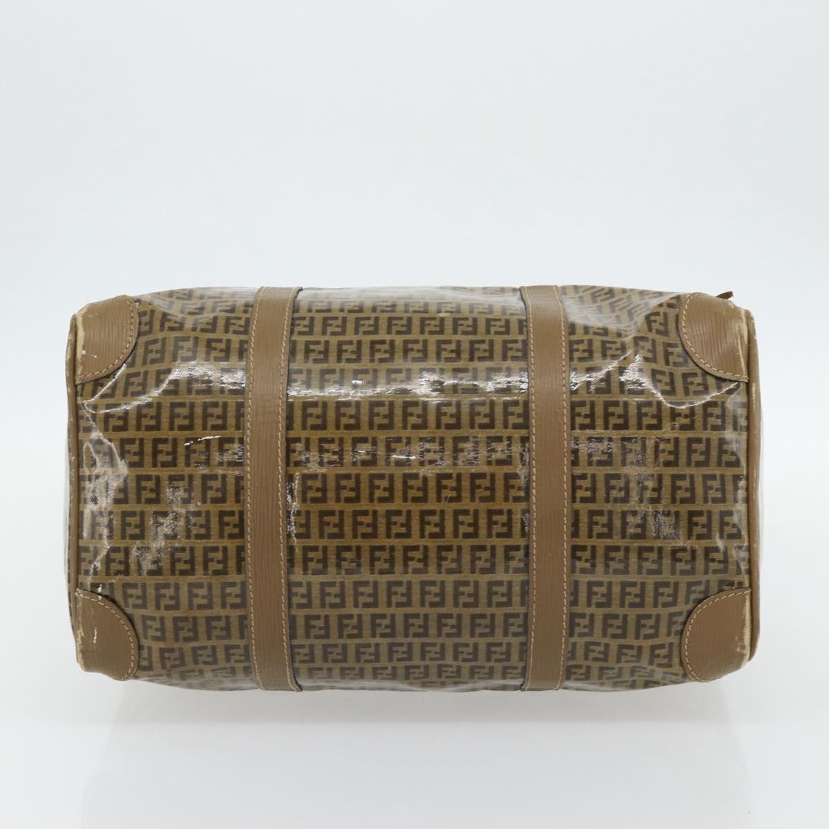 FENDI Zucchino Canvas Boston Bag Coated Canvas Beige Gold Auth 180478