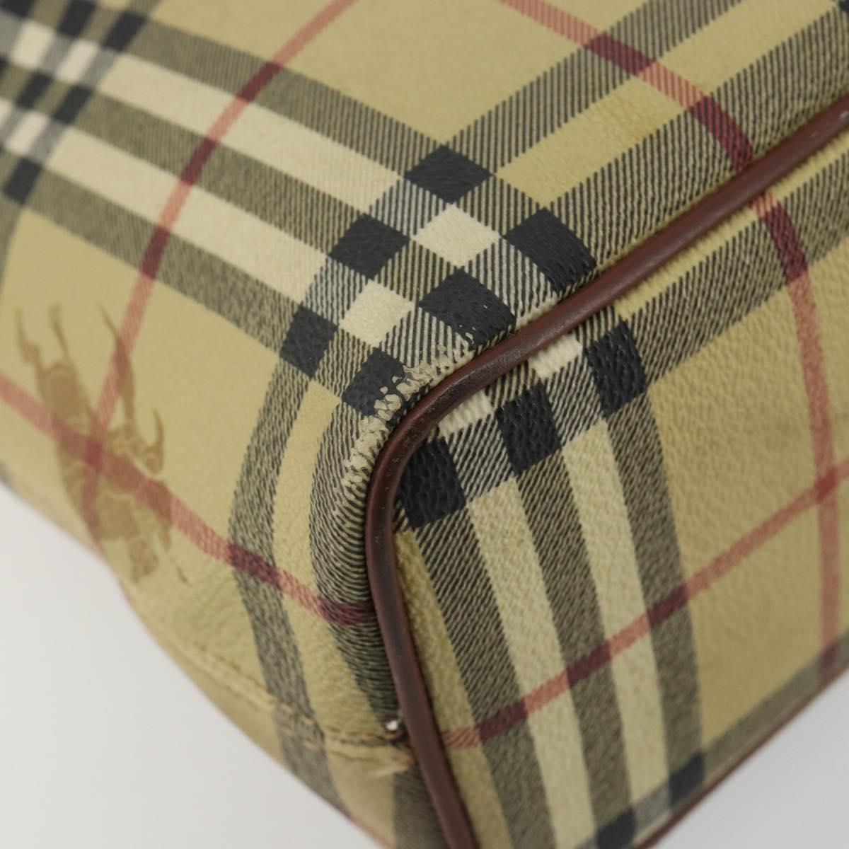 BURBERRY Nova Check Hand Bag PVC Beige Gold Auth 180482A