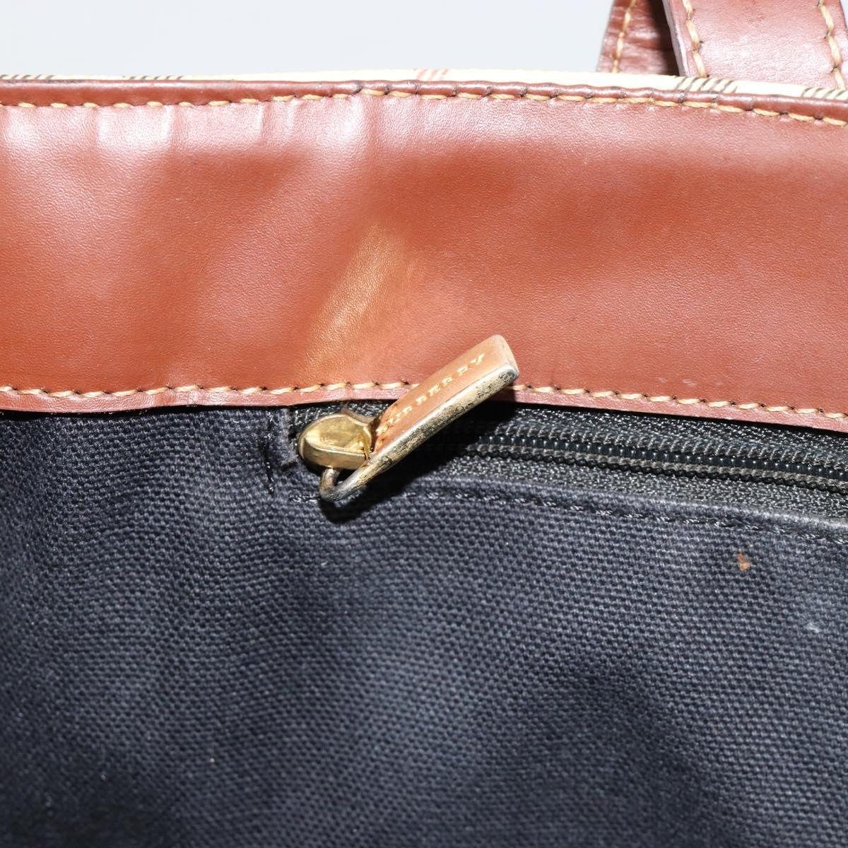 BURBERRY Nova Check Hand Bag PVC Beige Gold Auth 180482A