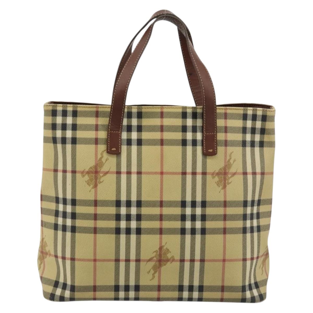 BURBERRY Nova Check Hand Bag PVC Beige Gold Auth 180482A