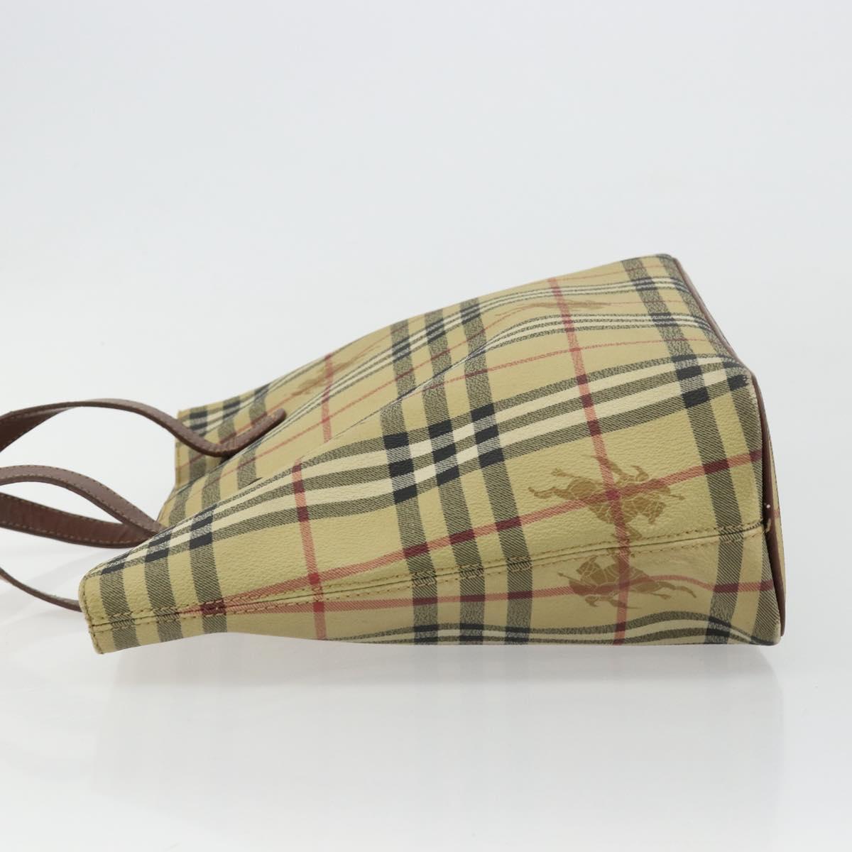 BURBERRY Nova Check Hand Bag PVC Beige Gold Auth 180482A