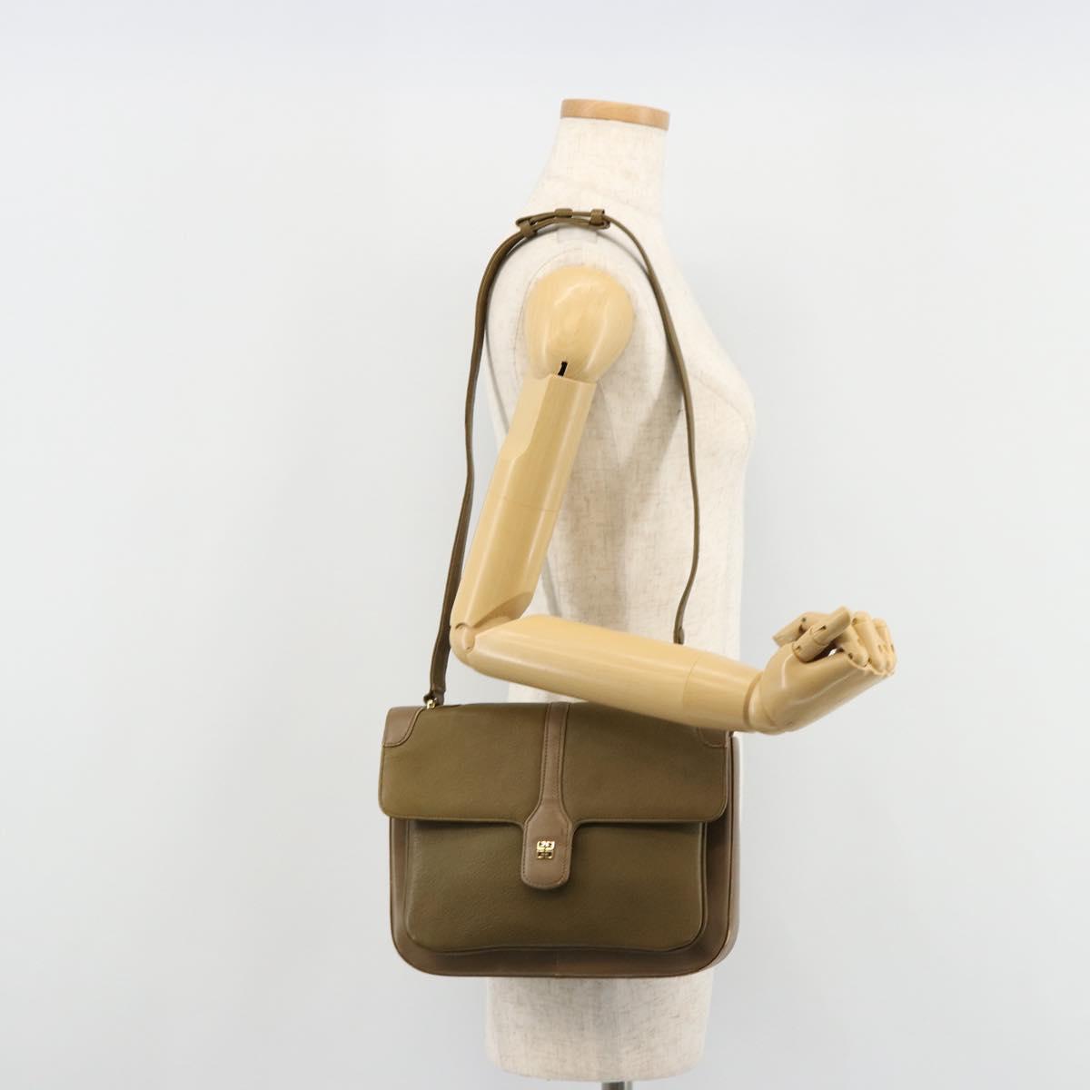 GIVENCHY Shoulder Bag Leather Green Gold Auth 180485