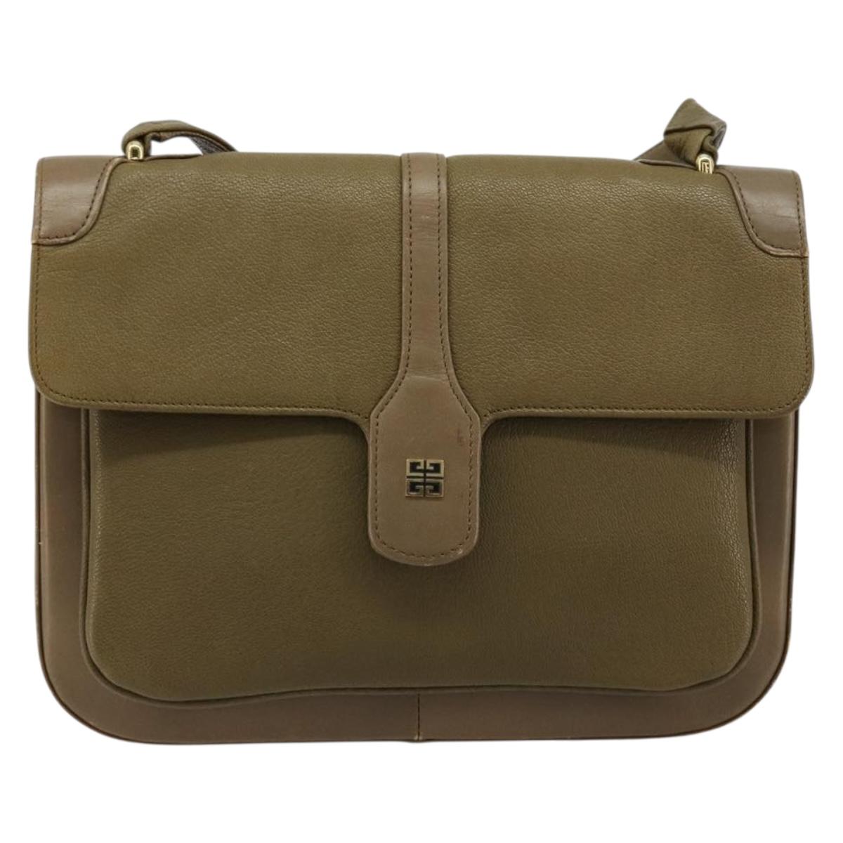 GIVENCHY Shoulder Bag Leather Green Gold Auth 180485