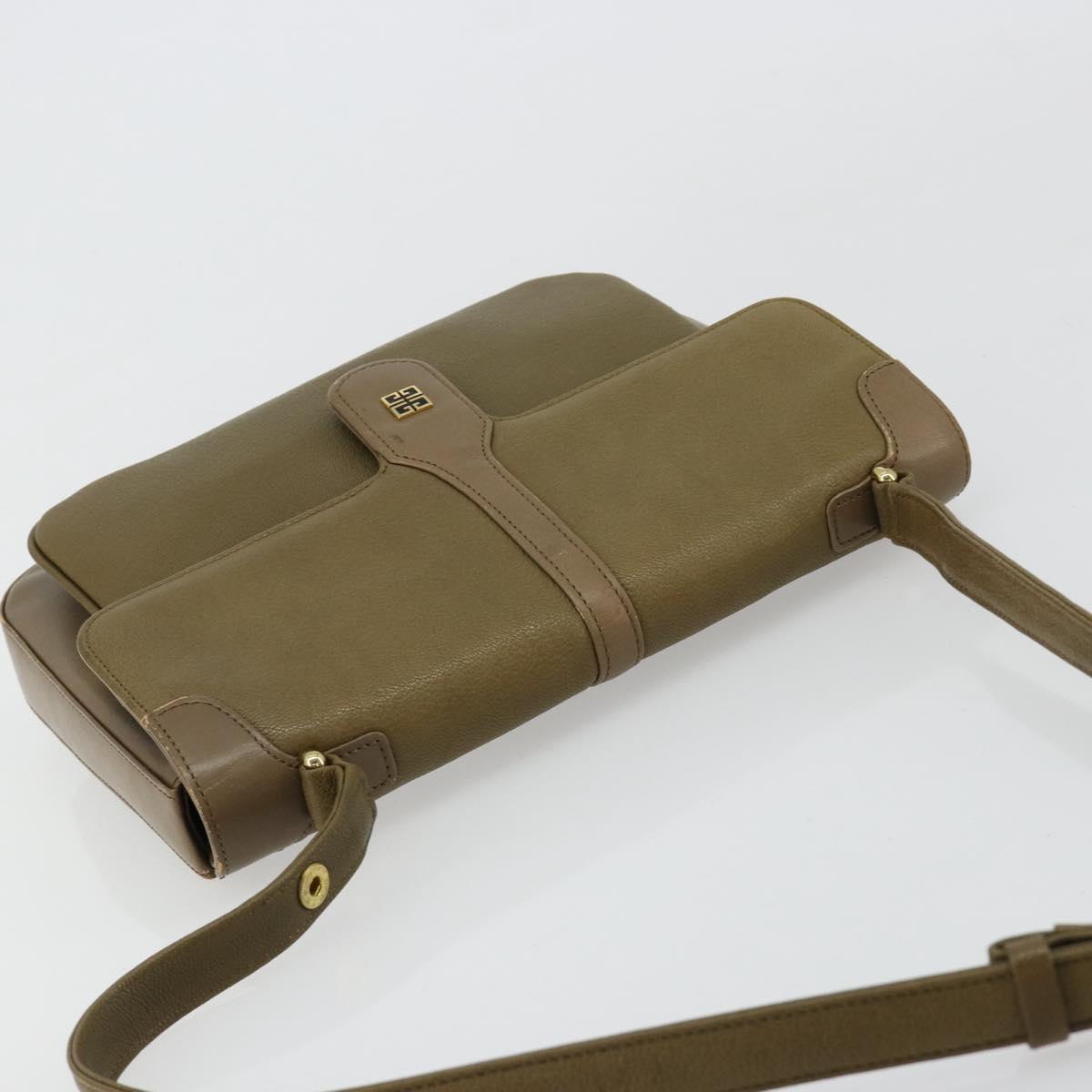 GIVENCHY Shoulder Bag Leather Green Gold Auth 180485