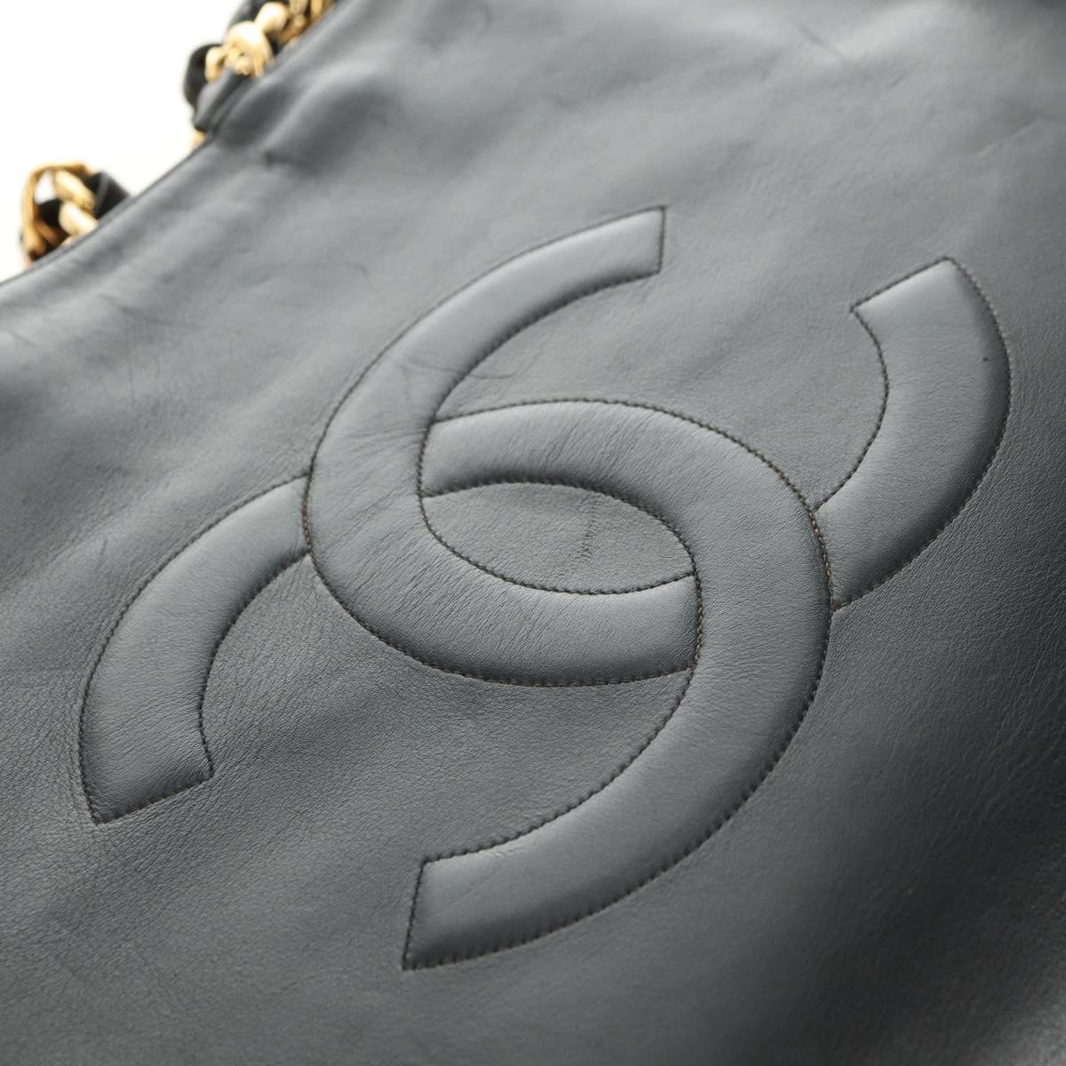 CHANEL Chain Tote Bag Leather Black Gold CC Auth 180487SAV