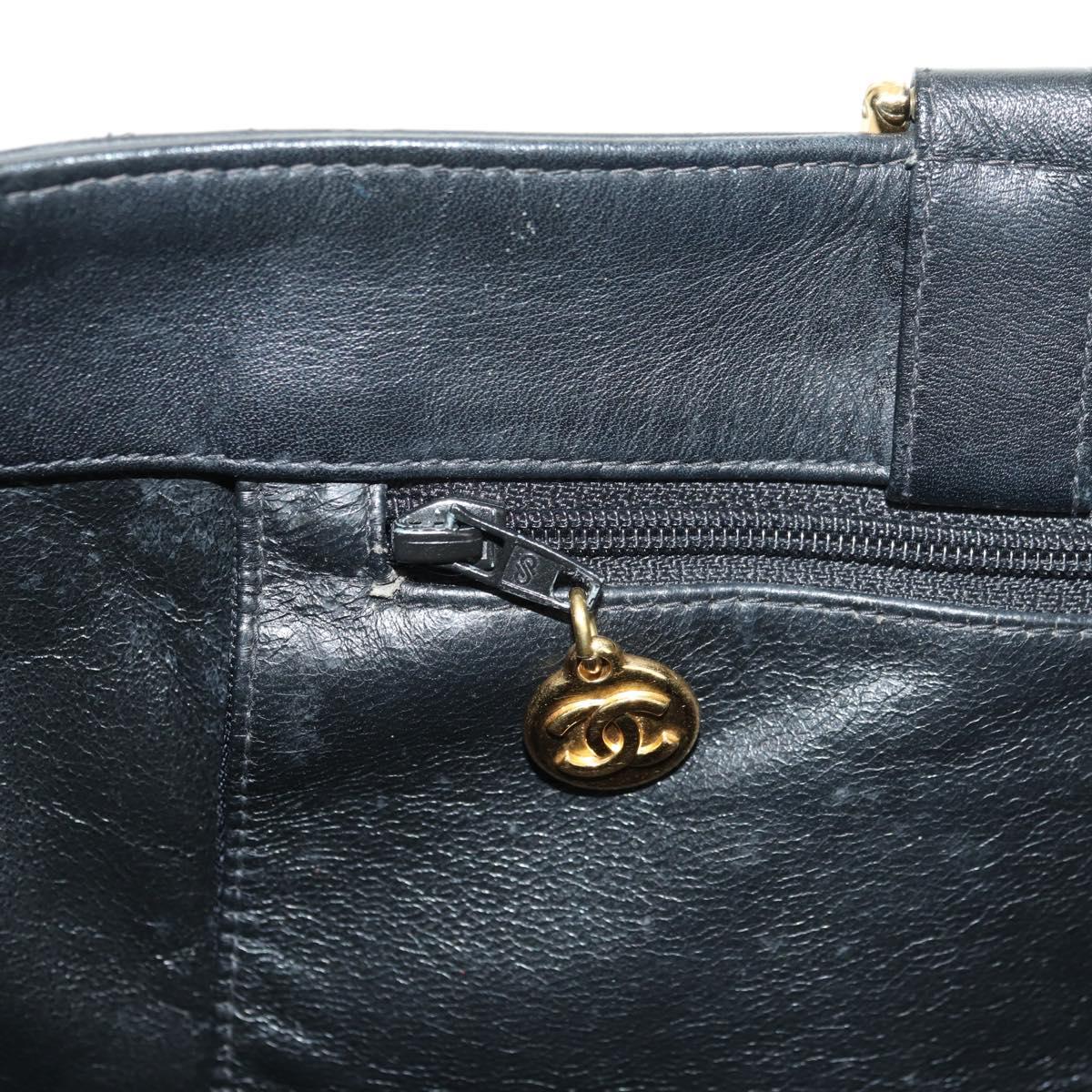 CHANEL Chain Tote Bag Leather Black Gold CC Auth 180487SAV