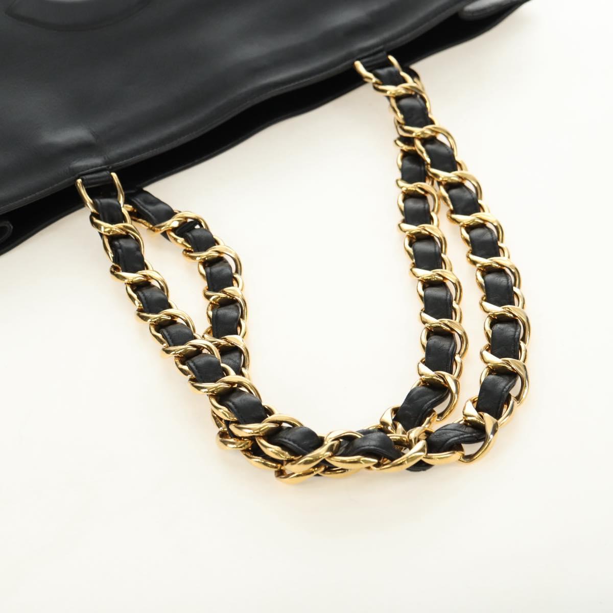 CHANEL Chain Tote Bag Leather Black Gold CC Auth 180487SAV