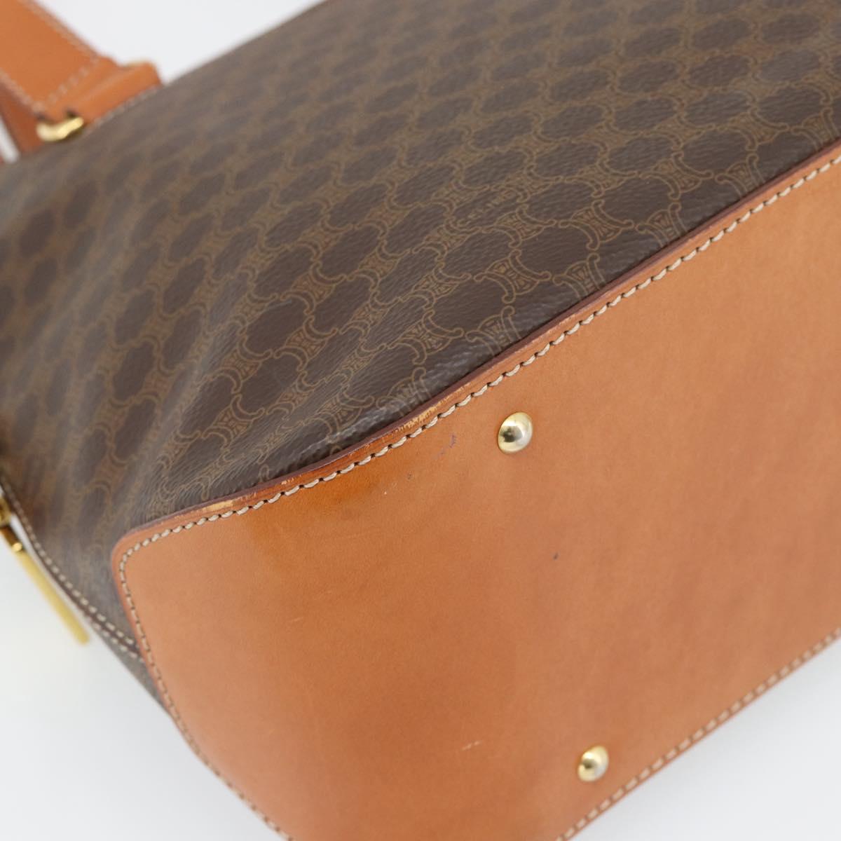CELINE Macadam Canvas Hand Bag PVC Leather 2way Brown Gold Auth 180489A