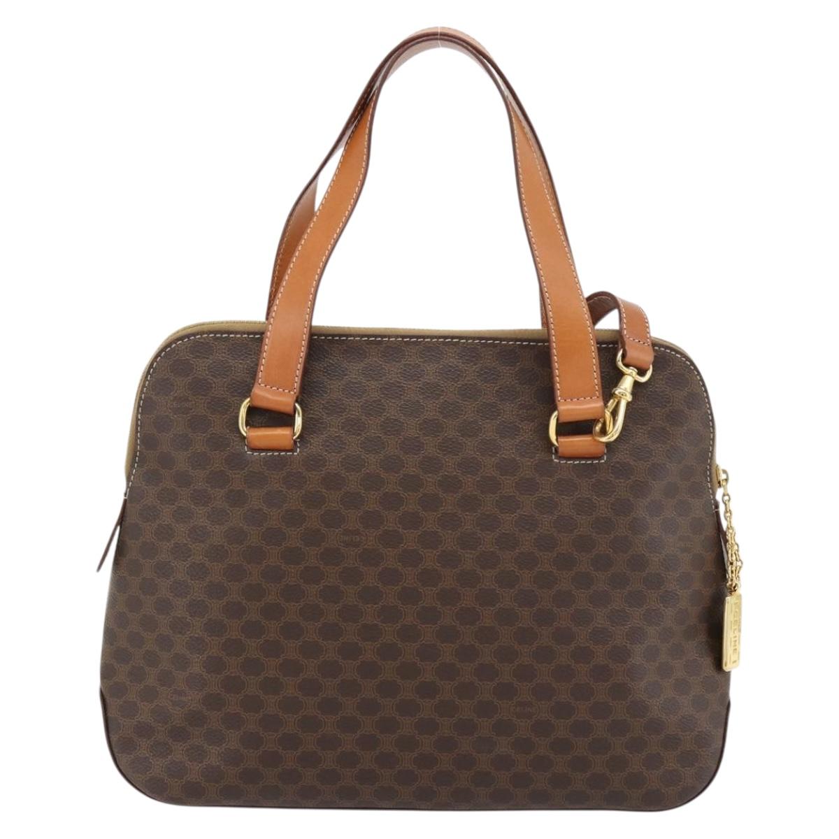 CELINE Macadam Canvas Hand Bag PVC Leather 2way Brown Gold Auth 180489A