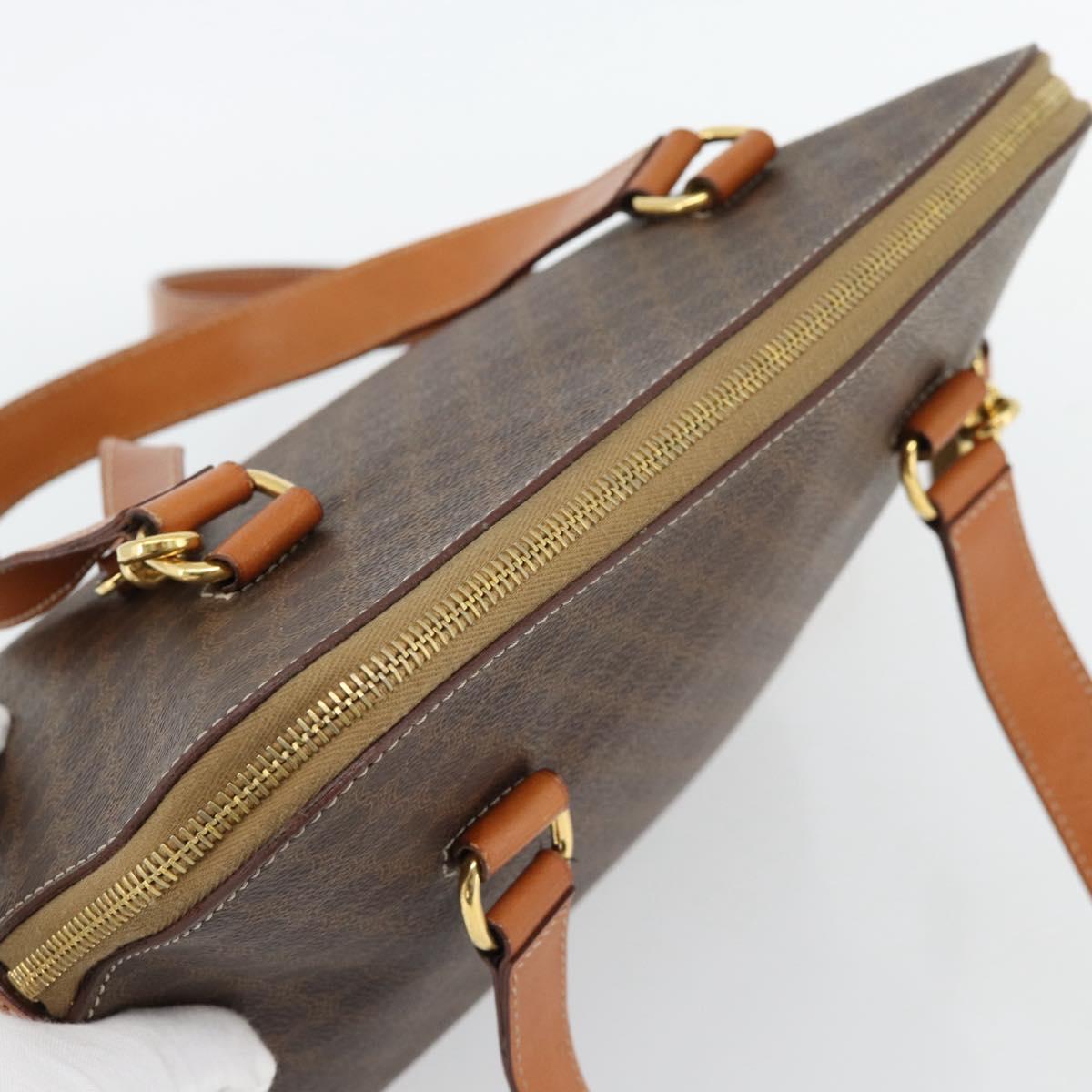 CELINE Macadam Canvas Hand Bag PVC Leather 2way Brown Gold Auth 180489A