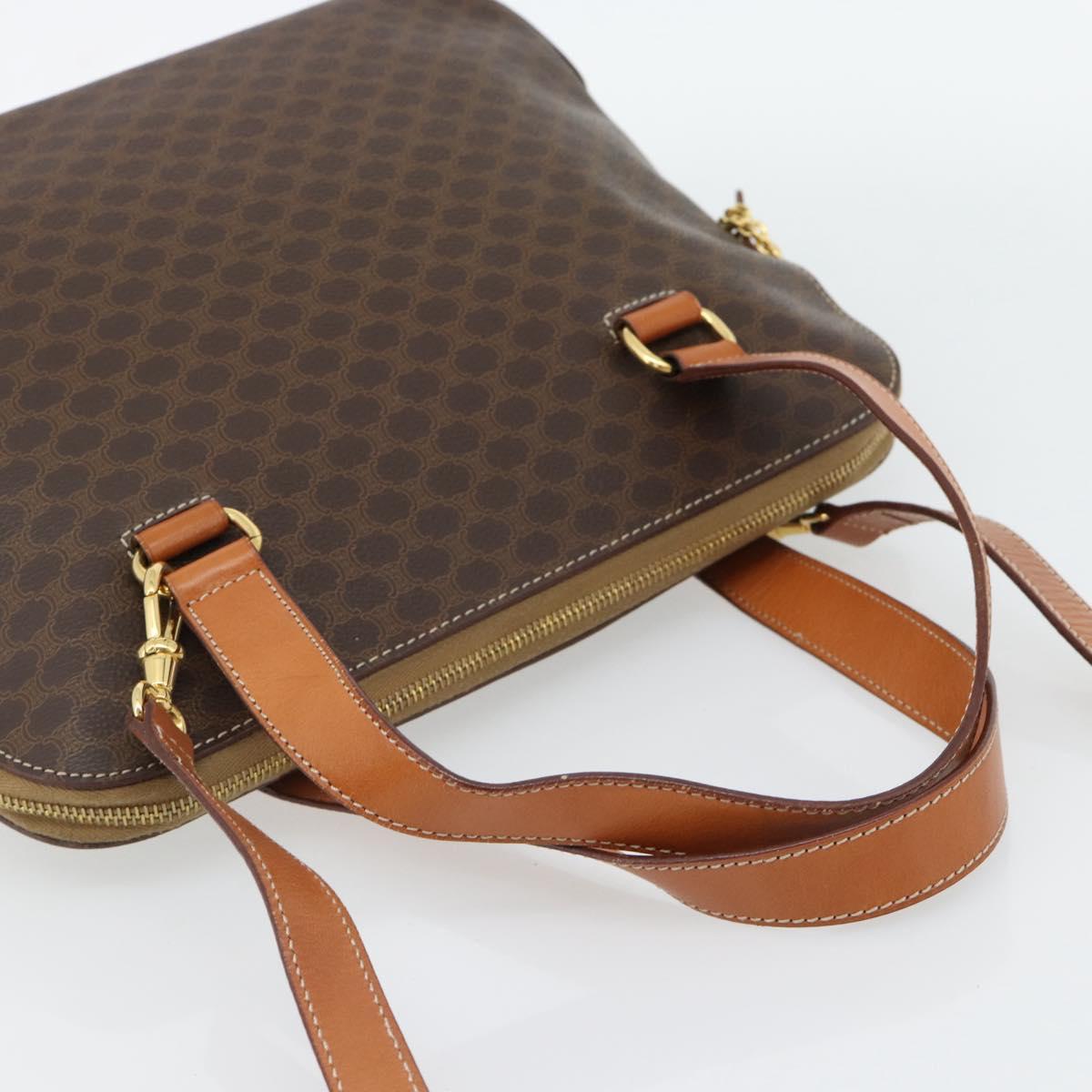 CELINE Macadam Canvas Hand Bag PVC Leather 2way Brown Gold Auth 180489A
