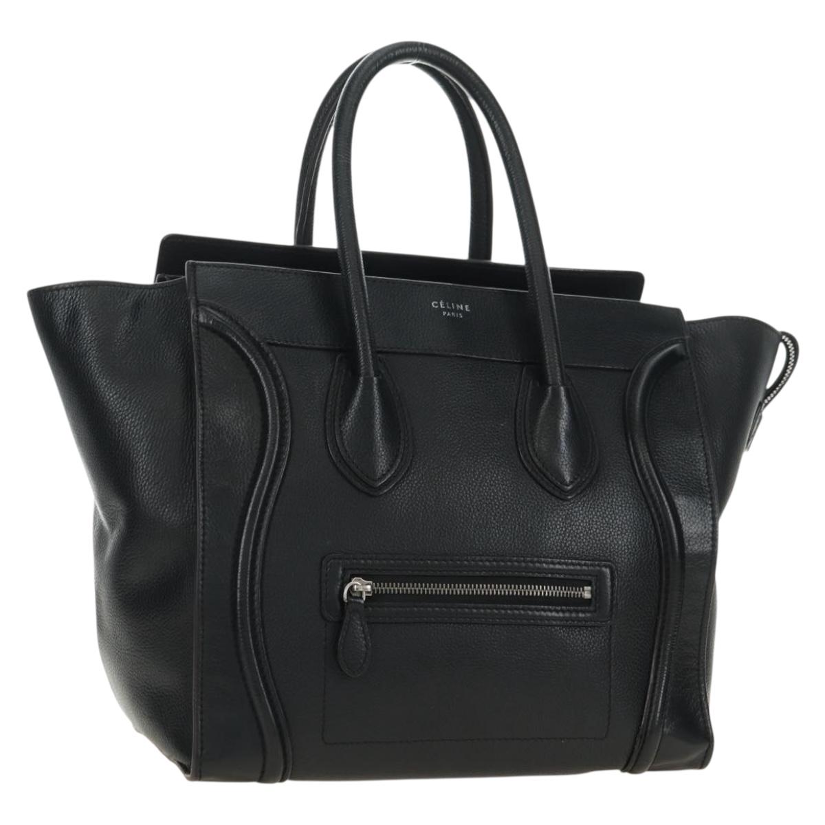 CELINE Luggage Mini Hand Bag Leather Black Silver Auth 180490SAM