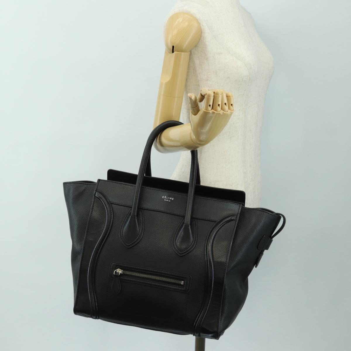 CELINE Luggage Mini Hand Bag Leather Black Silver Auth 180490SAM