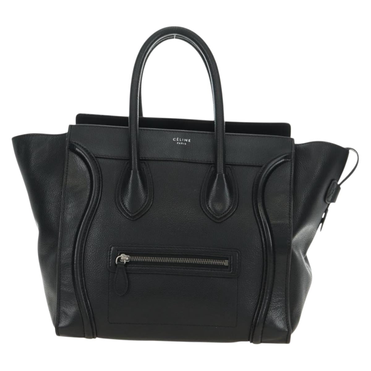 CELINE Luggage Mini Hand Bag Leather Black Silver Auth 180490SAM