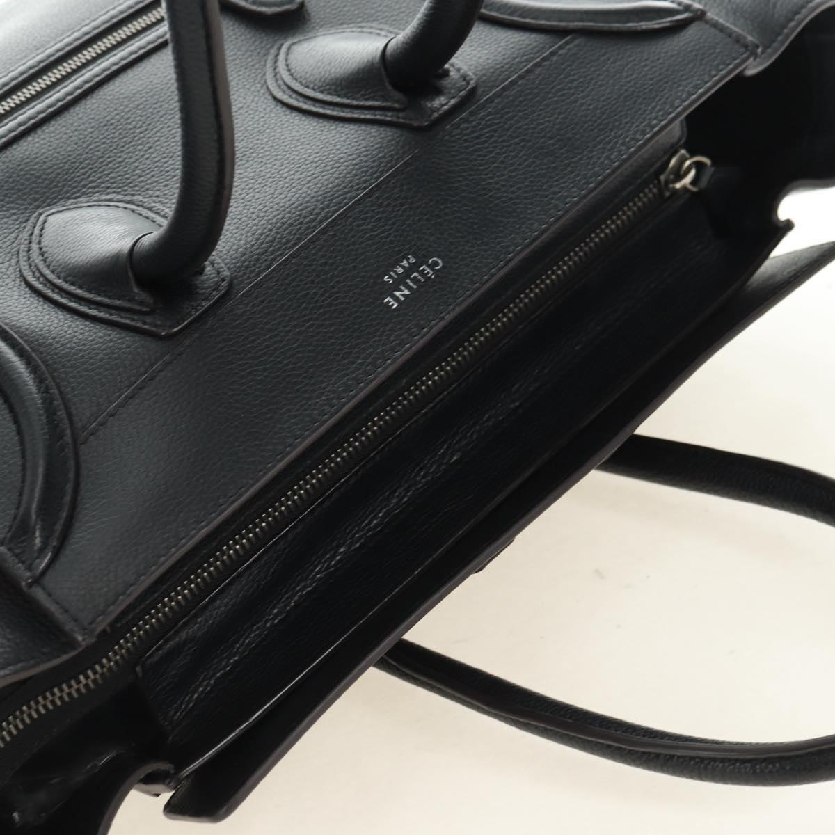 CELINE Luggage Mini Hand Bag Leather Black Silver Auth 180490SAM